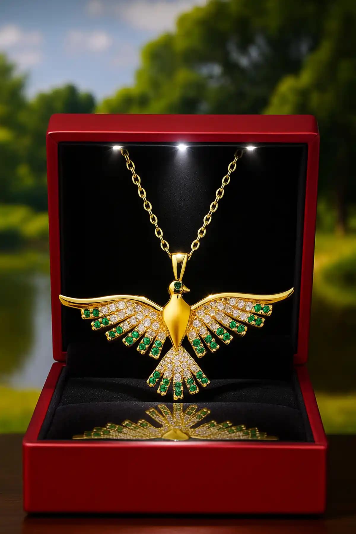 KAR DİAMOND Zümrüt Taşlı Anka Kuşu Kolye: Şıklık ve Anlamın Buluşması