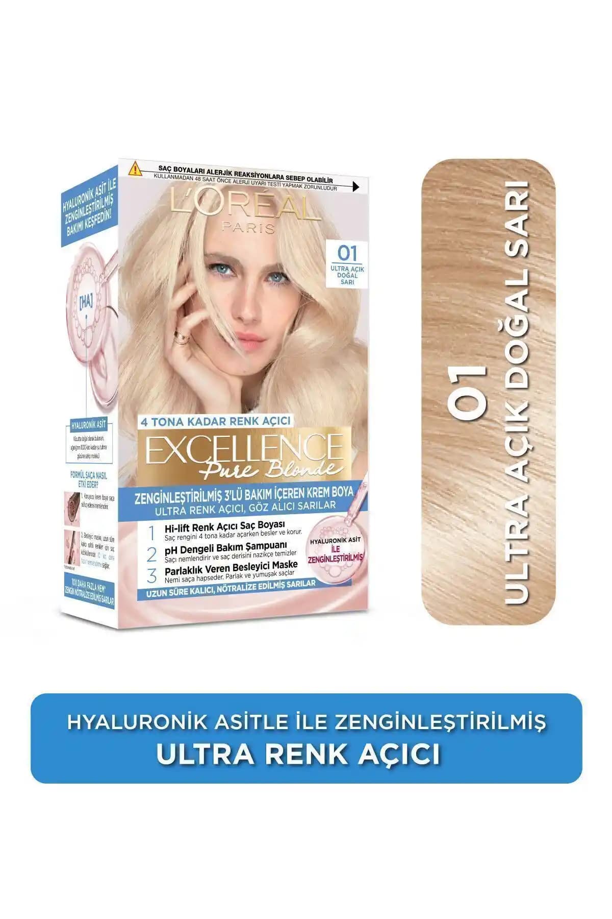 L'Oreal Paris Excellence Creme Saç Boyası 01 Ultra Açık Doğal Sarı – Kalıcı ve Sağlıklı Saçlar İçin