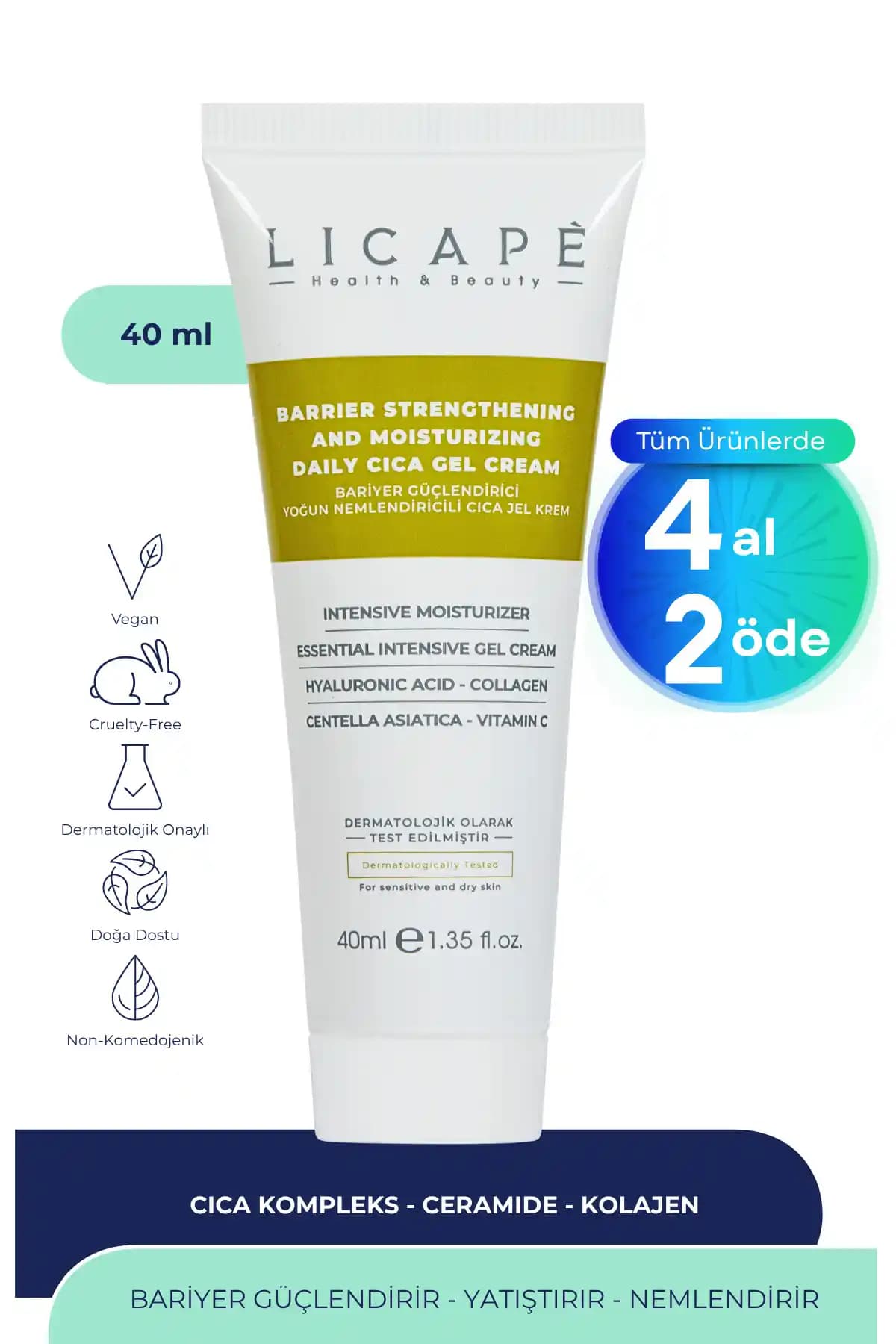 Licape Bariyer Güçlendirici Yoğun Nemlendirici Cica Jel Krem Cilt Sağlığı İçin Uygun