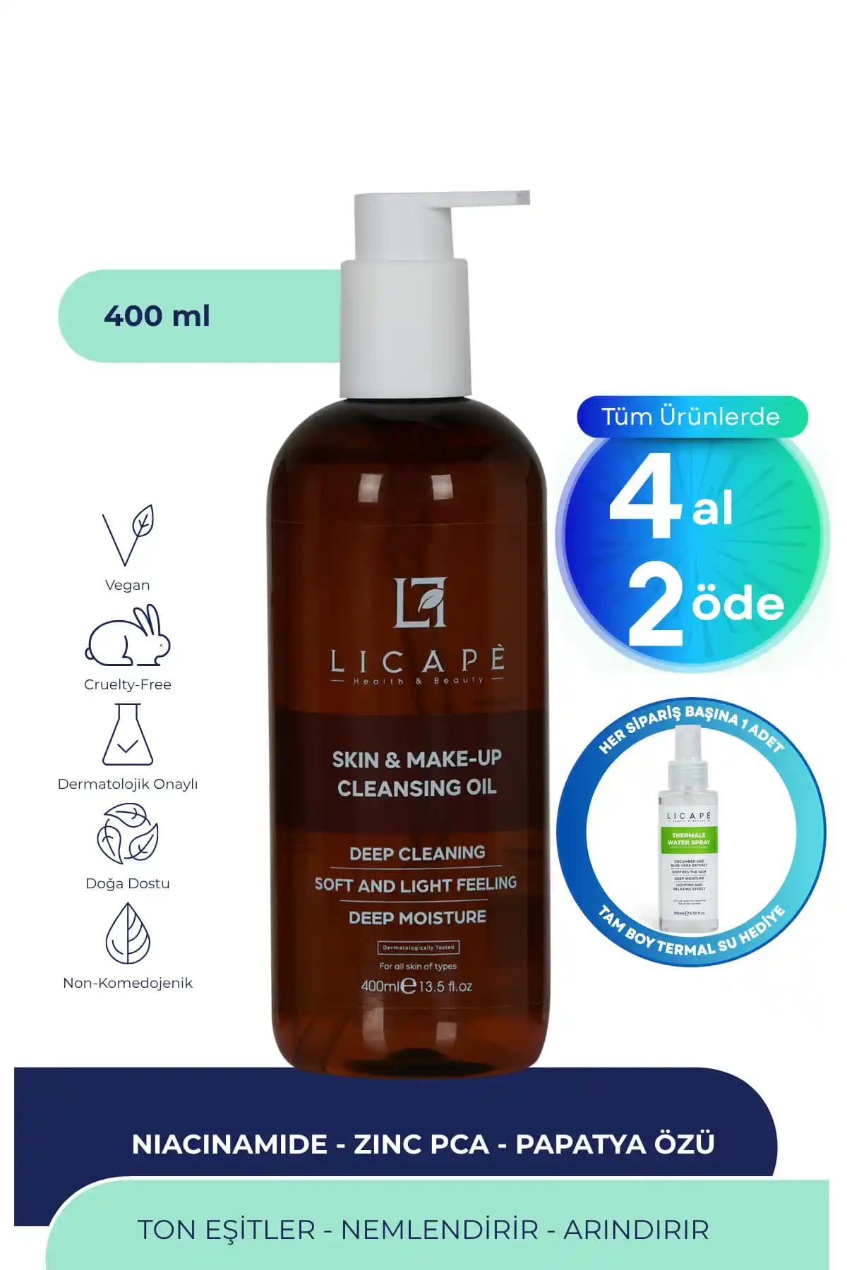 Licape İki Aşamalı Cilt ve Makyaj Temizleme Yağı - Doğal ve Vegan İçeriklerle Derinlemesine Temizlik