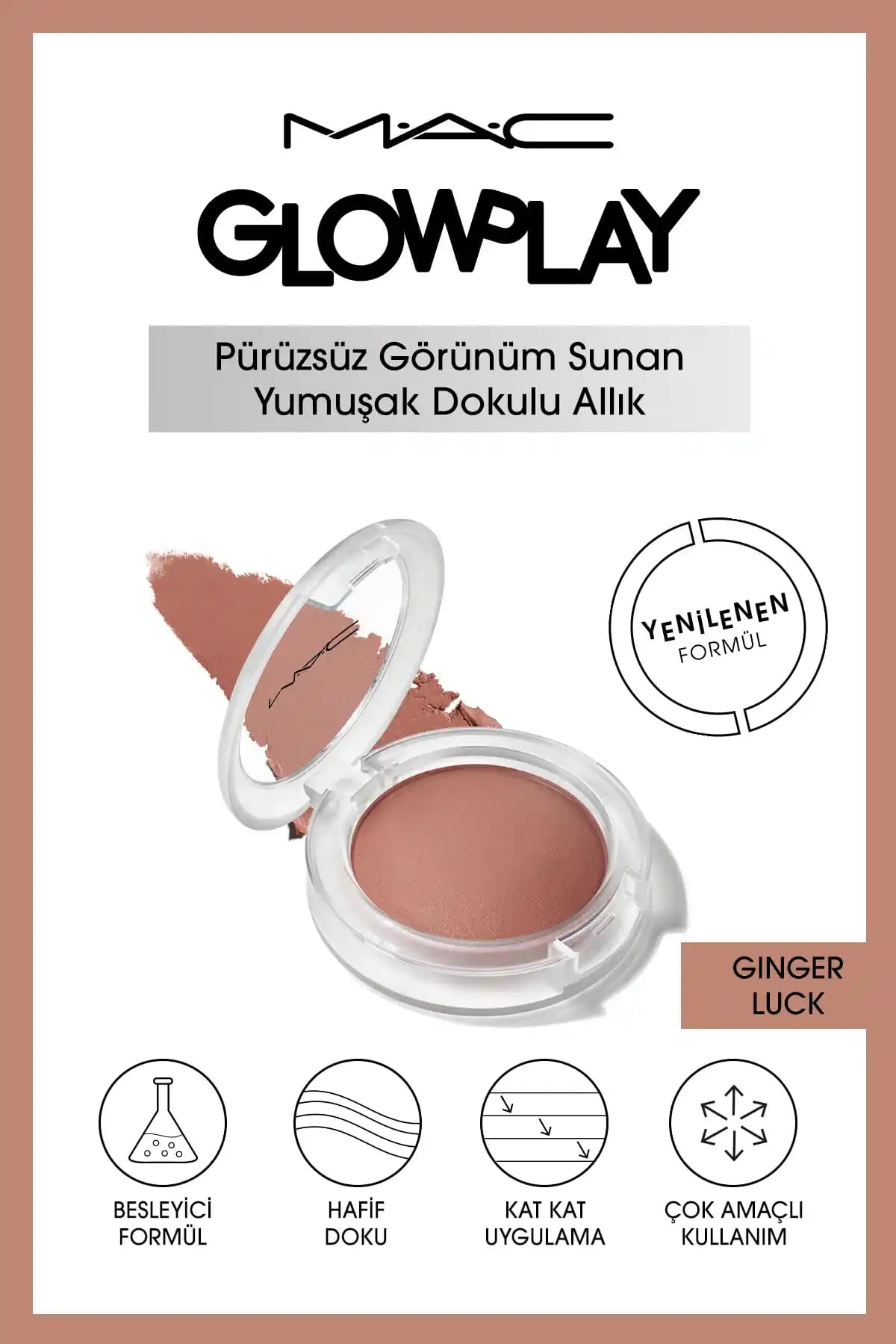 Mac Glow Play Yumuşak Dokulu Allık Doğal ve Kalıcı Görünüm İçin Uygun Makaj Ürünü