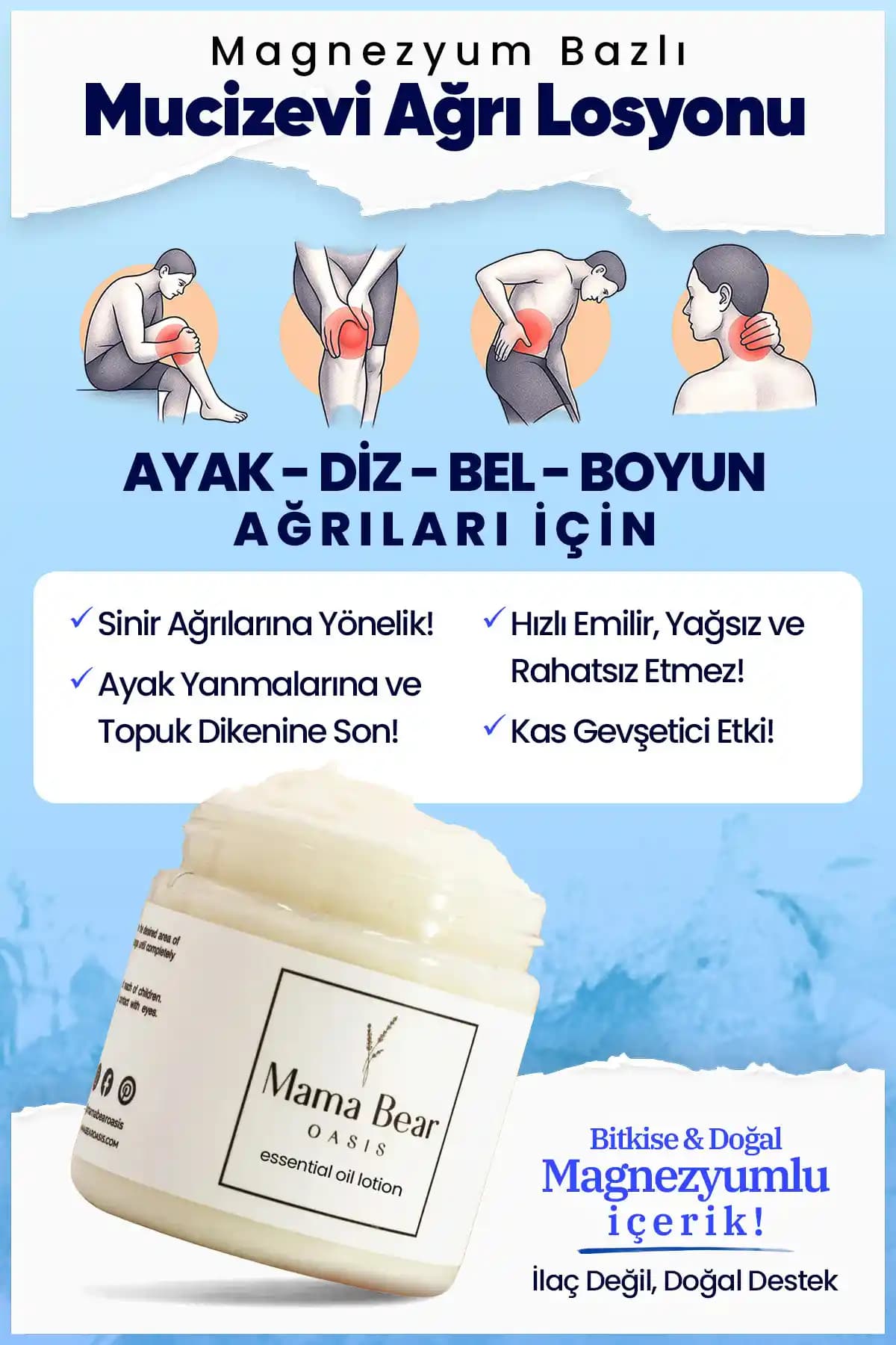 Mama Bear Magnezyumlu Ağrı Giderici: Doğal ve Güvenilir Kas ve Ağrı Rahatlatıcı Krem