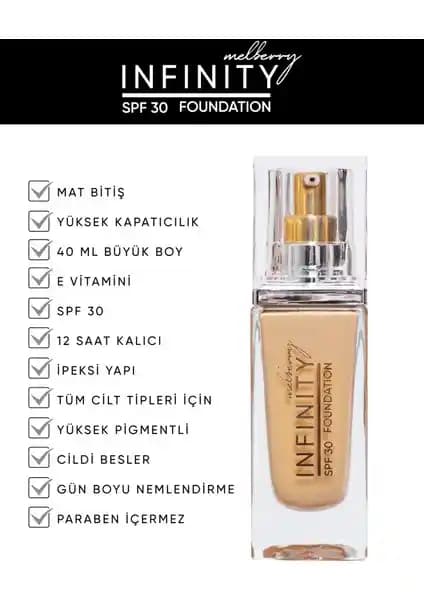 Melberry Infinity Fondöten Büyük Boy: Uzun Süre Kalıcı ve Doğal Görünüm Sağlayan Makyaj Ürünü