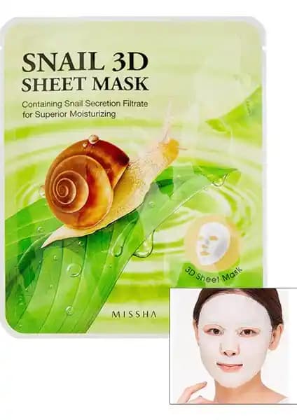 MISSHA Salyangoz Salgısı İçeren Nemlendirici 3D Yaprak Maske Cilt Yenileme ve Nemlendirme