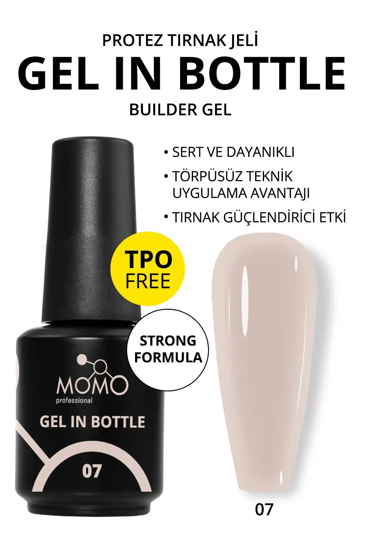 MOMO Professional Jel In Bottle No.07: Doğal Görünüm ve Kolay Uygulama İçin Güvenilir Tırnak Jeli