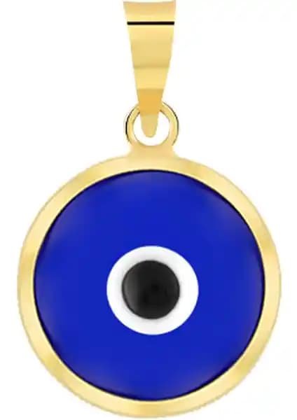 Moom Mücevherat Kadın 14 Ayar Altın Nazar Lacivert Göz Kolye Ucu Güvenli ve Şık Tasarım