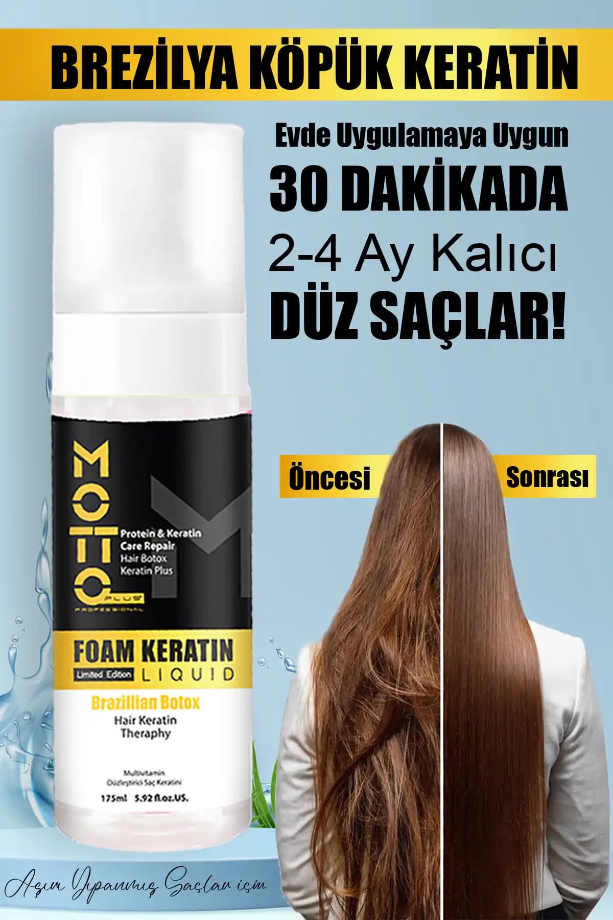 Motto Plus Brezilya Fönü Likit Köpük Keratin ile Yıpranmış Saçlar İçin Güçlü Bakım ve Düzleştirme