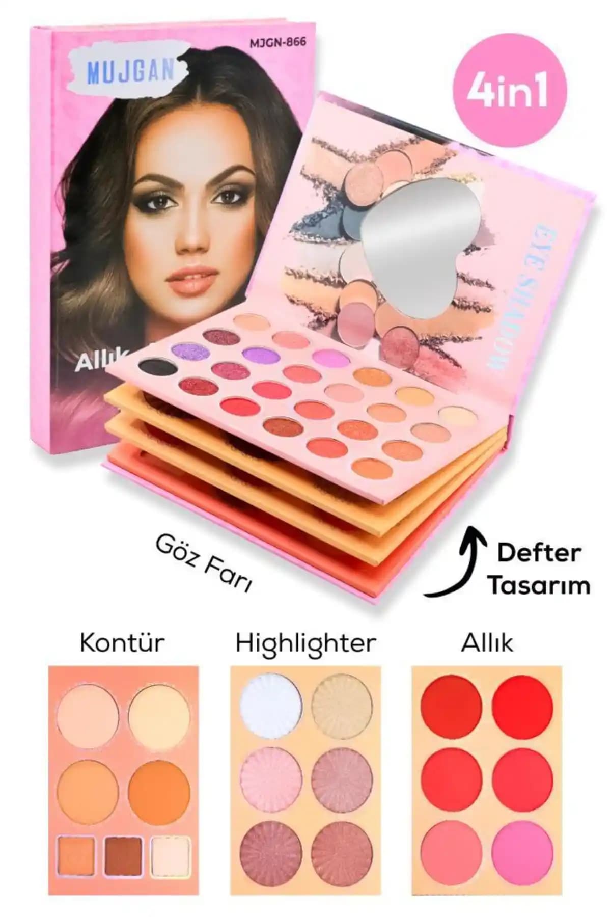 MUJGAN 4'ü 1 Arada Allık Aydınlatıcı Kontür ve Far Paleti Çok Yönlü Makyaj Çözümü