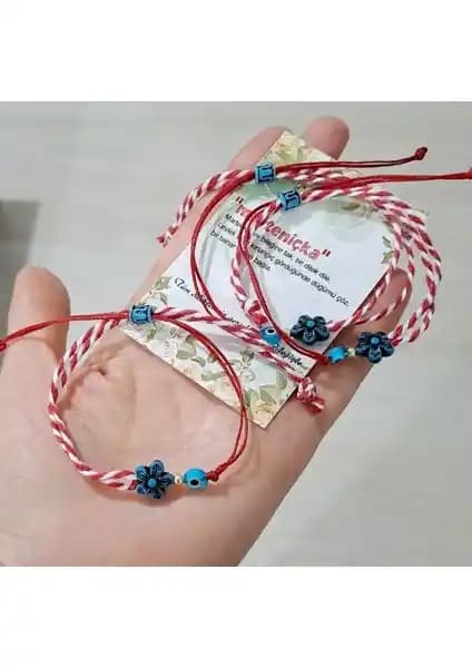 Nazar Boncuklu Mavi Çiçekli Asimetrik Marteniçka Bileklikleri Seti Kadınlar İçin Şık ve Anlamlı Takı