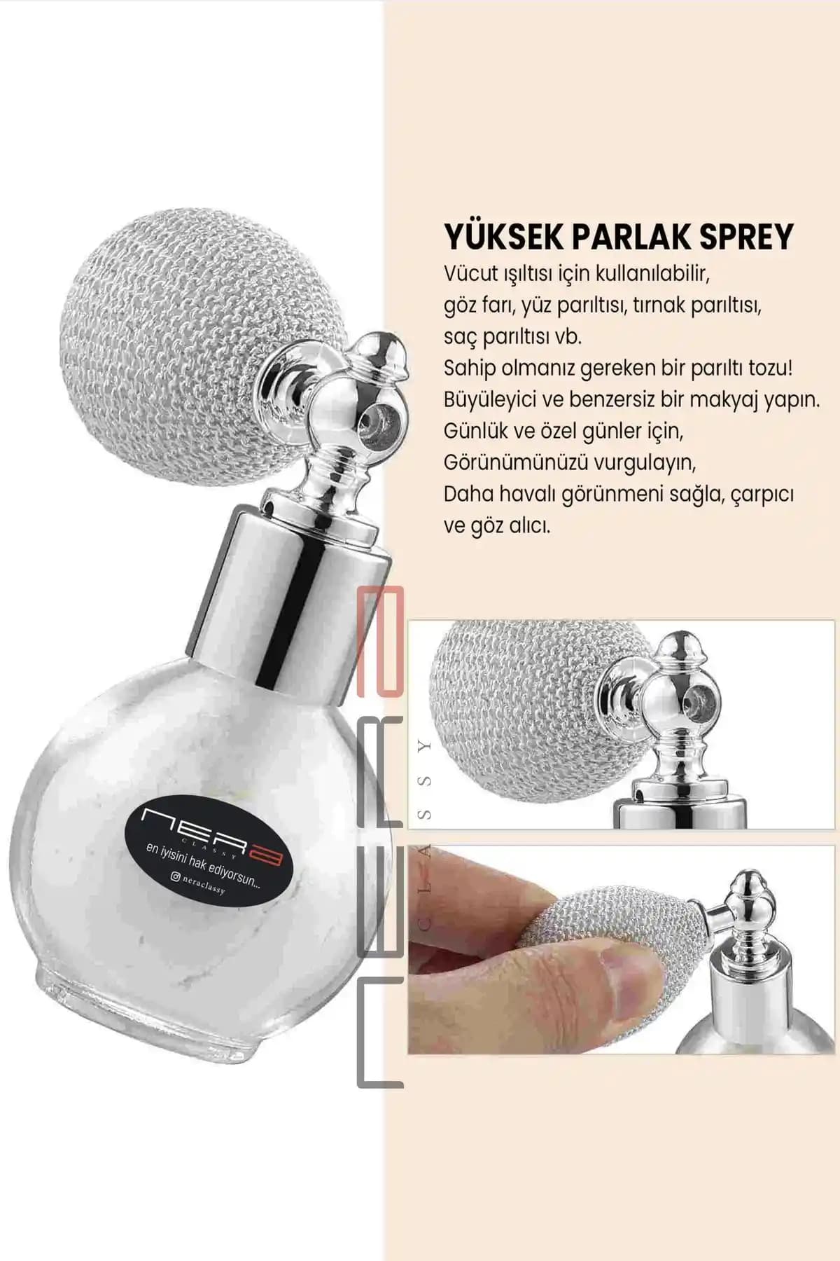 Nera Classy Beyaz&Silver Glitter Toz Sprey: Parlaklık ve Şıklığın Yeni Adı