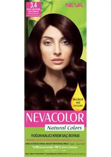 Nevacolor Natural Colors 3.4 Koyu Kestane Saç Boyası Kalıcı ve Doğal Renkler Sunar