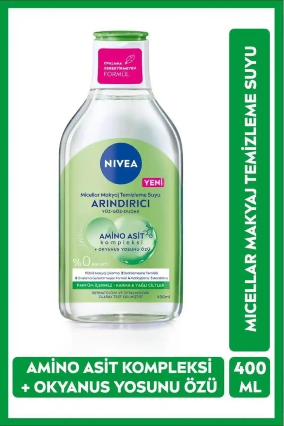 NIVEA Micellar Makyaj Temizleme Suyu Amino Asit 400ml Hassas ve Doğal İçeriklerle Güvenilir Temizlik