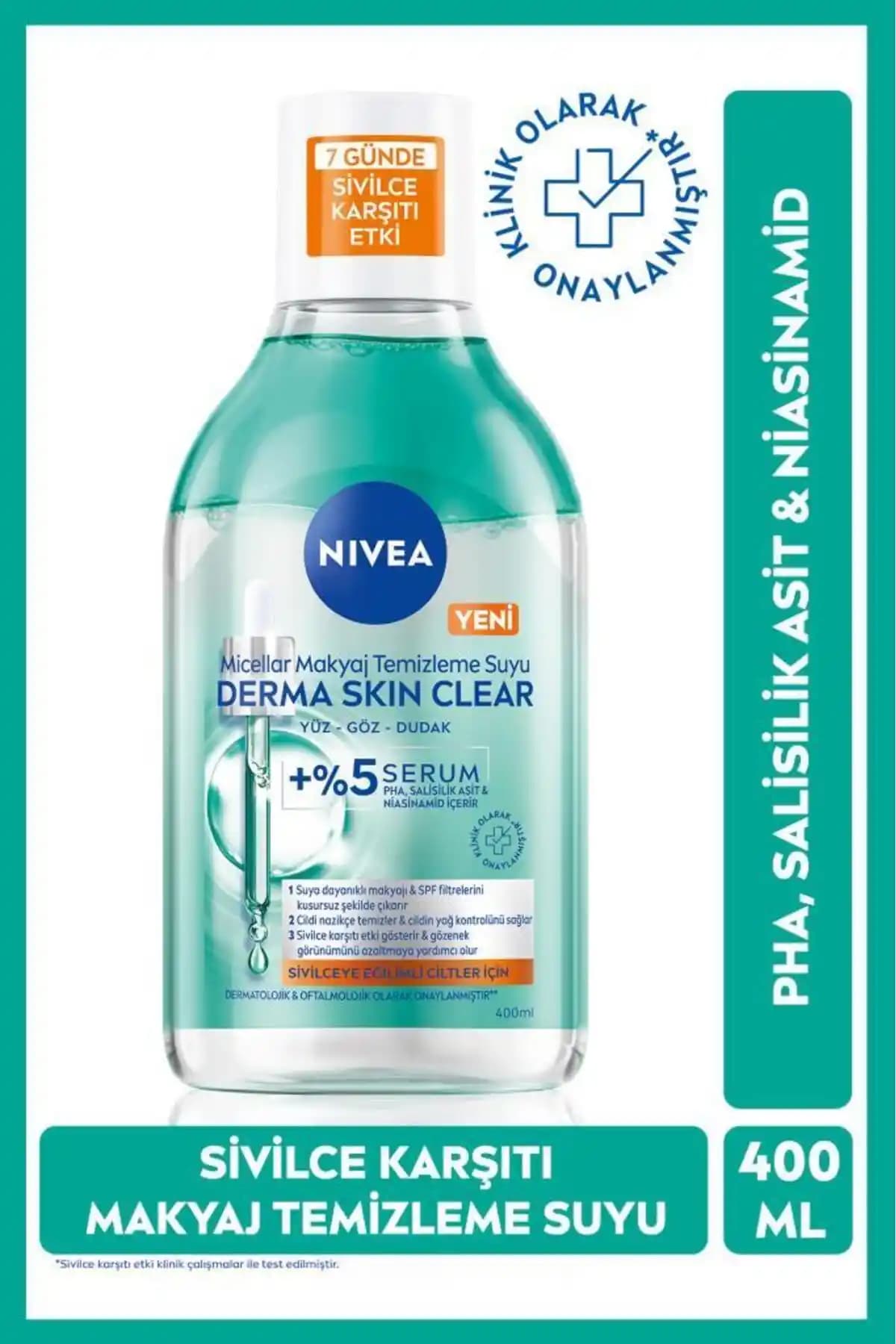 NIVEA Micellar Makyaj Temizleme Suyu Derma Skin Clear ile Hassas ve Sivilce Eğilimli Ciltler İçin Güvenilir Temizlik