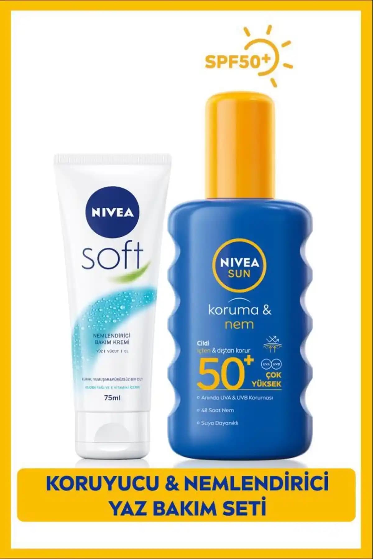 NIVEA SUN SPF50 Güneş Koruyucu Sprey ve Nemlendirici Bakım Kremi Ürünleri Özellikleri