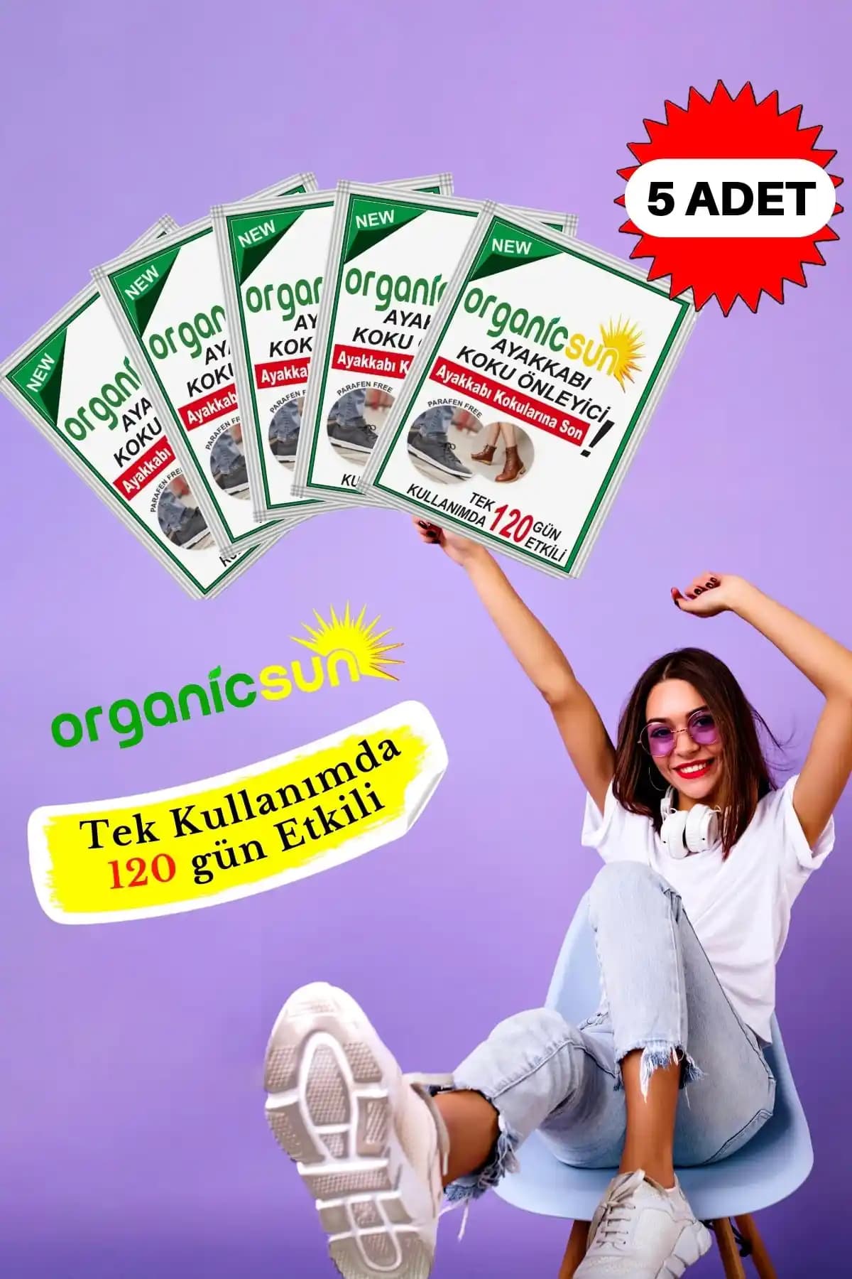 Organicsun 5'li Paket Ayakkabı Koku Önleyici Toz - Doğa Dostu Ferahlatıcı Çözüm