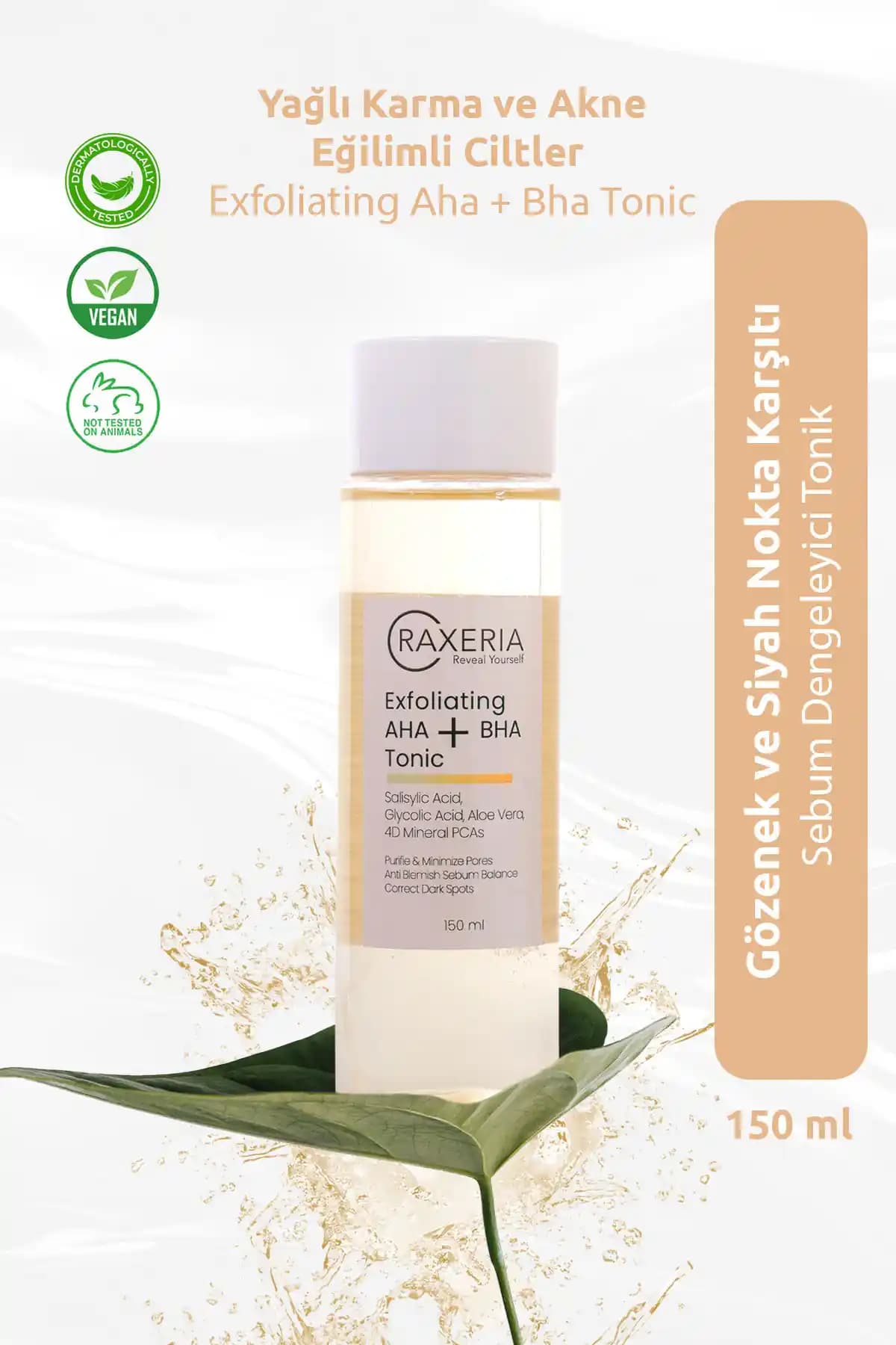 Raxeria AHA BHA Tonik ile Gözenekleri Sıkılaştıran ve Siyah Noktaları Azaltan Cilt Bakım Ürünü