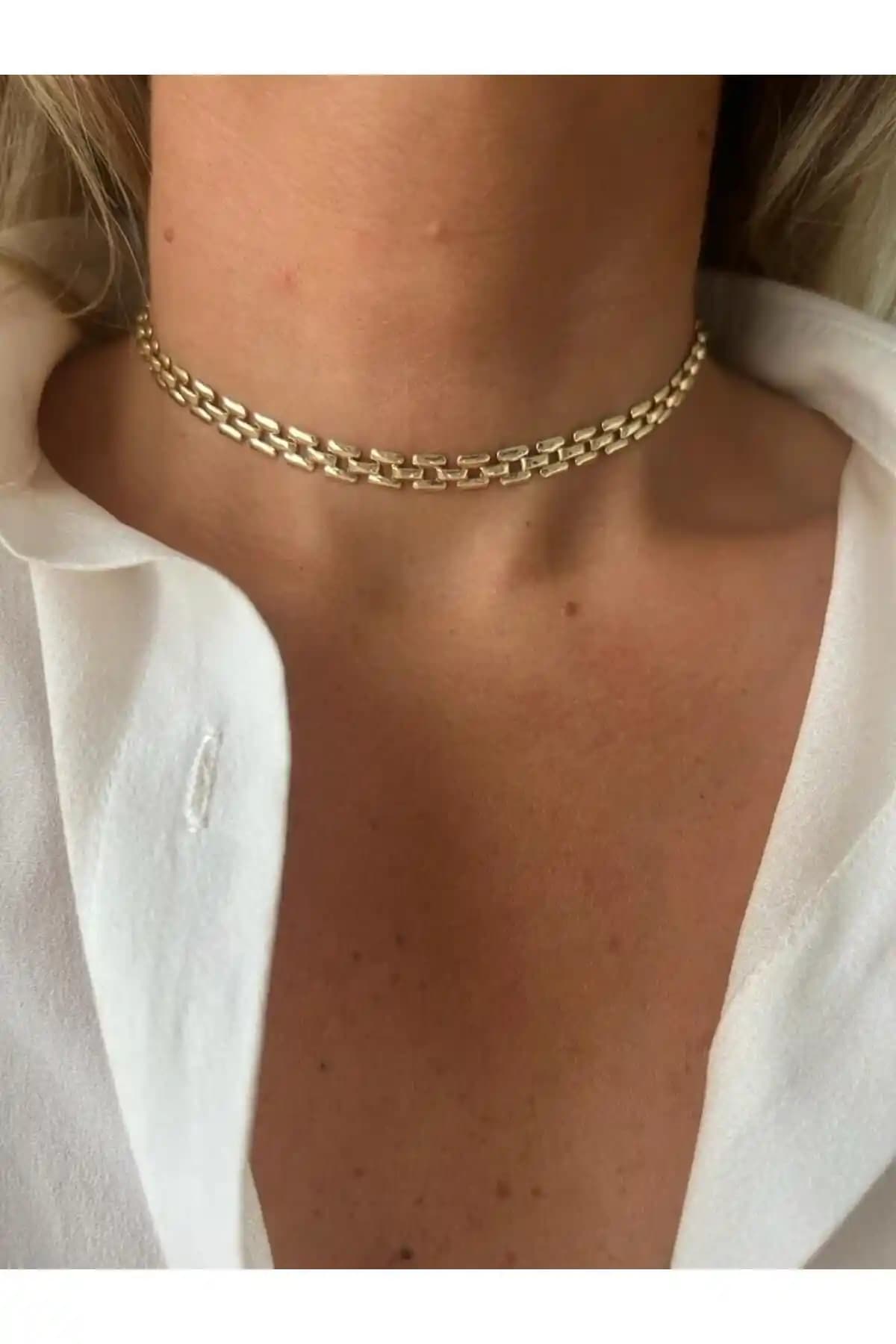 Rossetto Atelier Altın Kaplama Vintage Tasarım Choker Kolye - Zarif ve Çok Yönlü Aksesuar