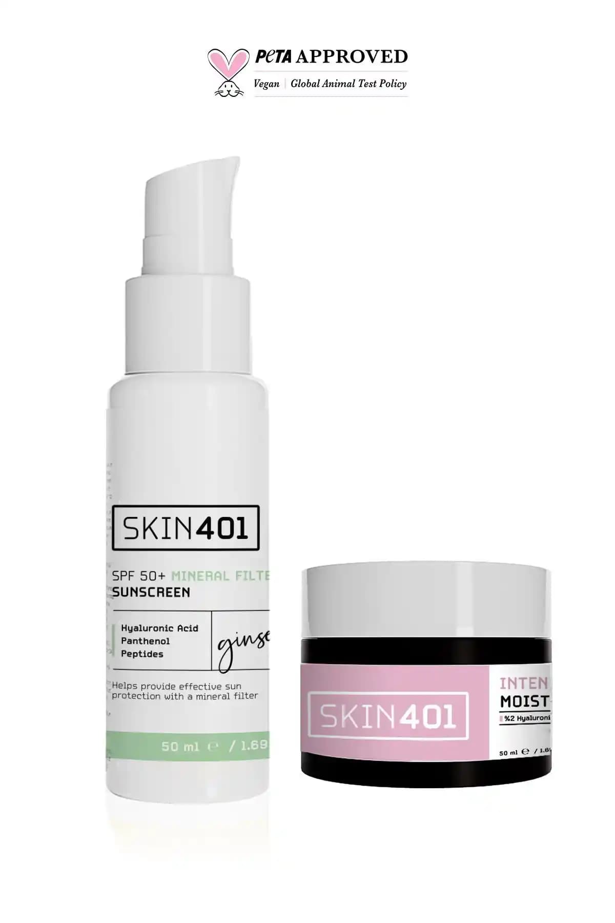 Skin401 Yoğun Nemlendirici ve Mineral Filtreli Güneş Kremi Seti Cilt Sağlığı ve Güzelliği İçin