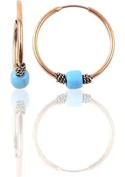 Söğütlü Silver 925 Ayar Rose Kaplama Turkuaz Taşlı Halka Küpe Günlük ve Davet Şıklığı