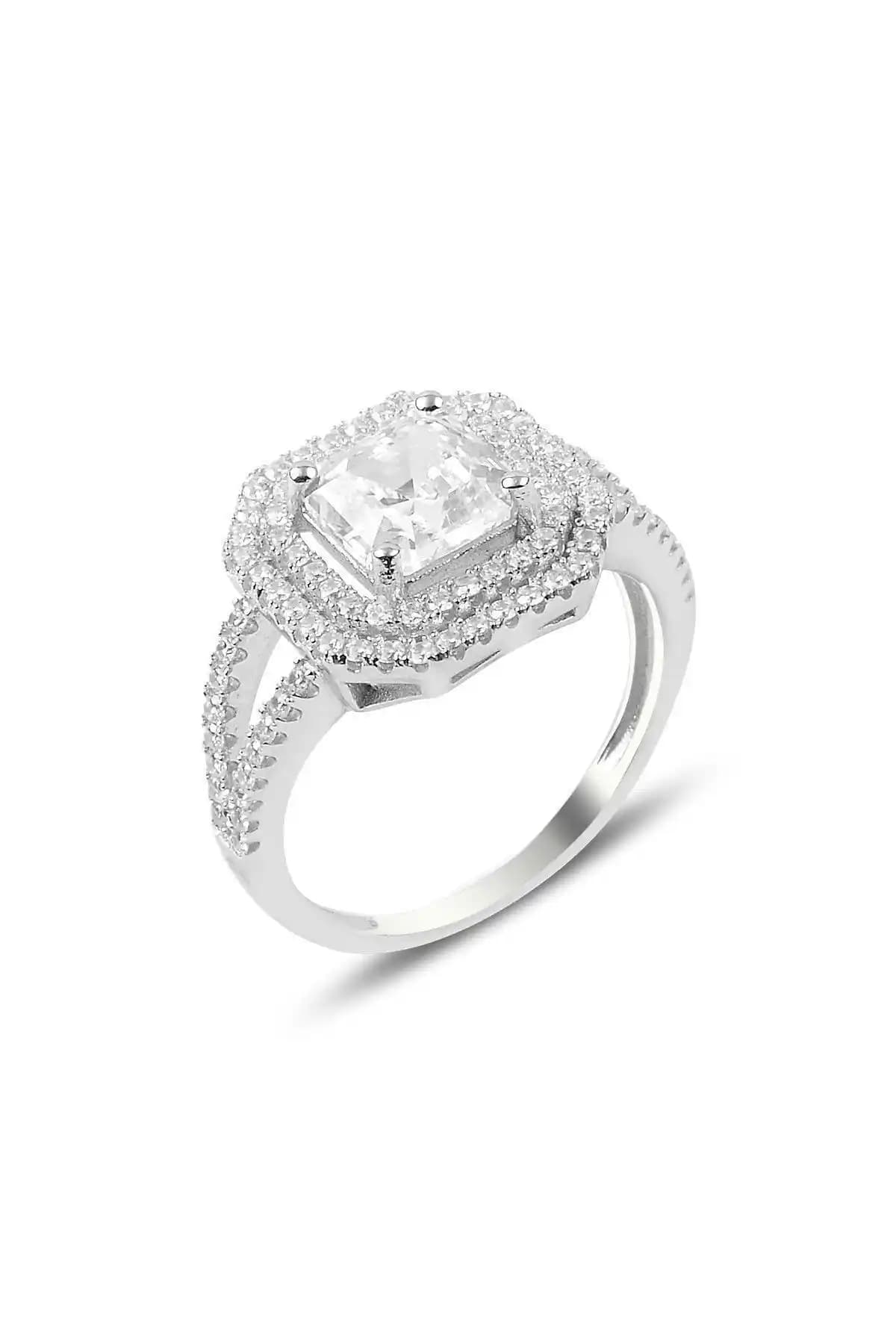 Söğütlü Silver Kan Güçmüş Baget Taşlı Yüzük Beyaz Gümüş Zarif ve Şık Tasarım