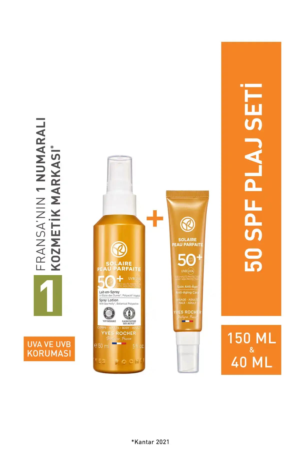 Yves Rocher Orijinal Boy 50 SPF ve Yüz Güneş Kremi Seti Güneş Koruma ve Bakım İçin Uygun