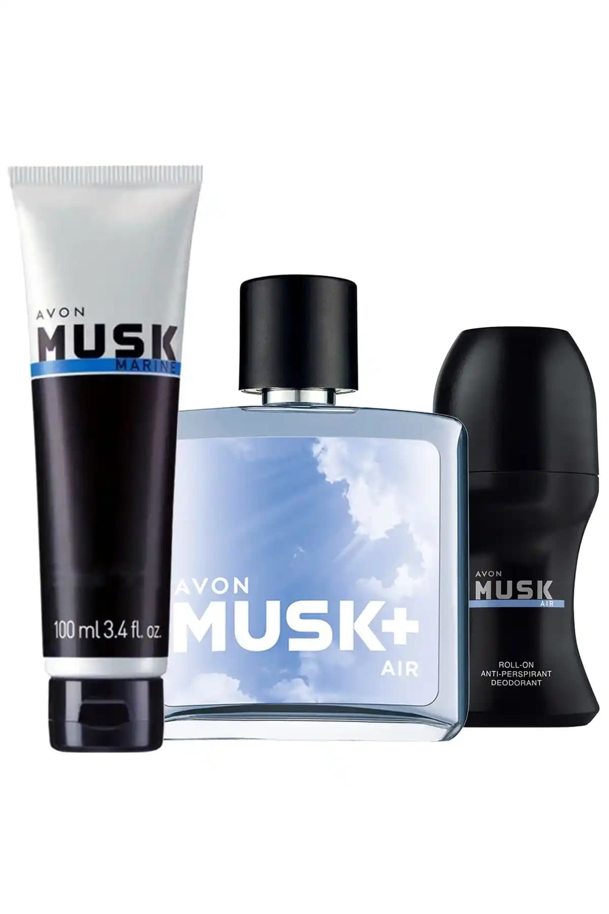 Avon Musk Air Erkek Parfüm Rollon ve Musk Marine Tıraş Sonrası Jel Seti