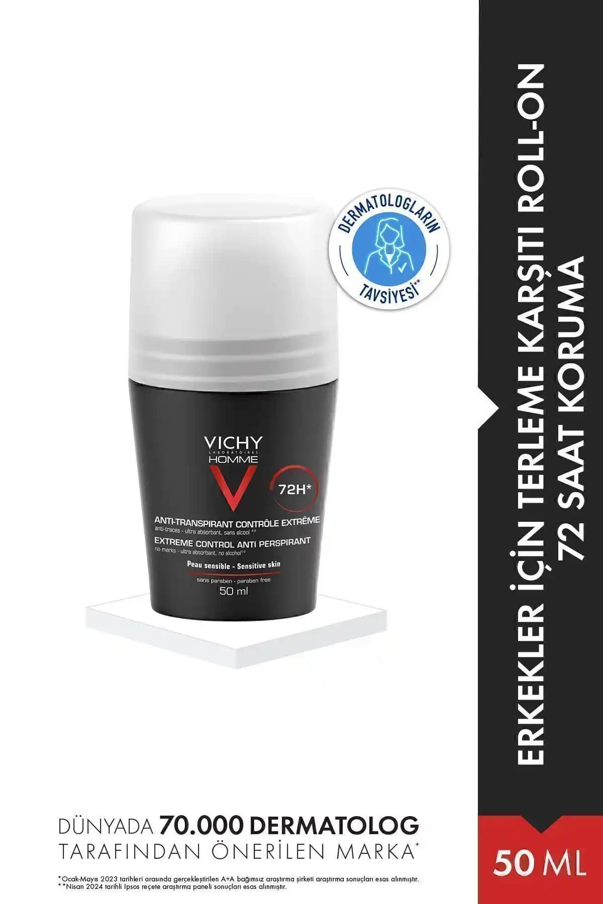Vichy Homme Erkekler İçin Terleme Karşıtı Roll-on Deodorant 72 Saat Koruma Sağlıyor