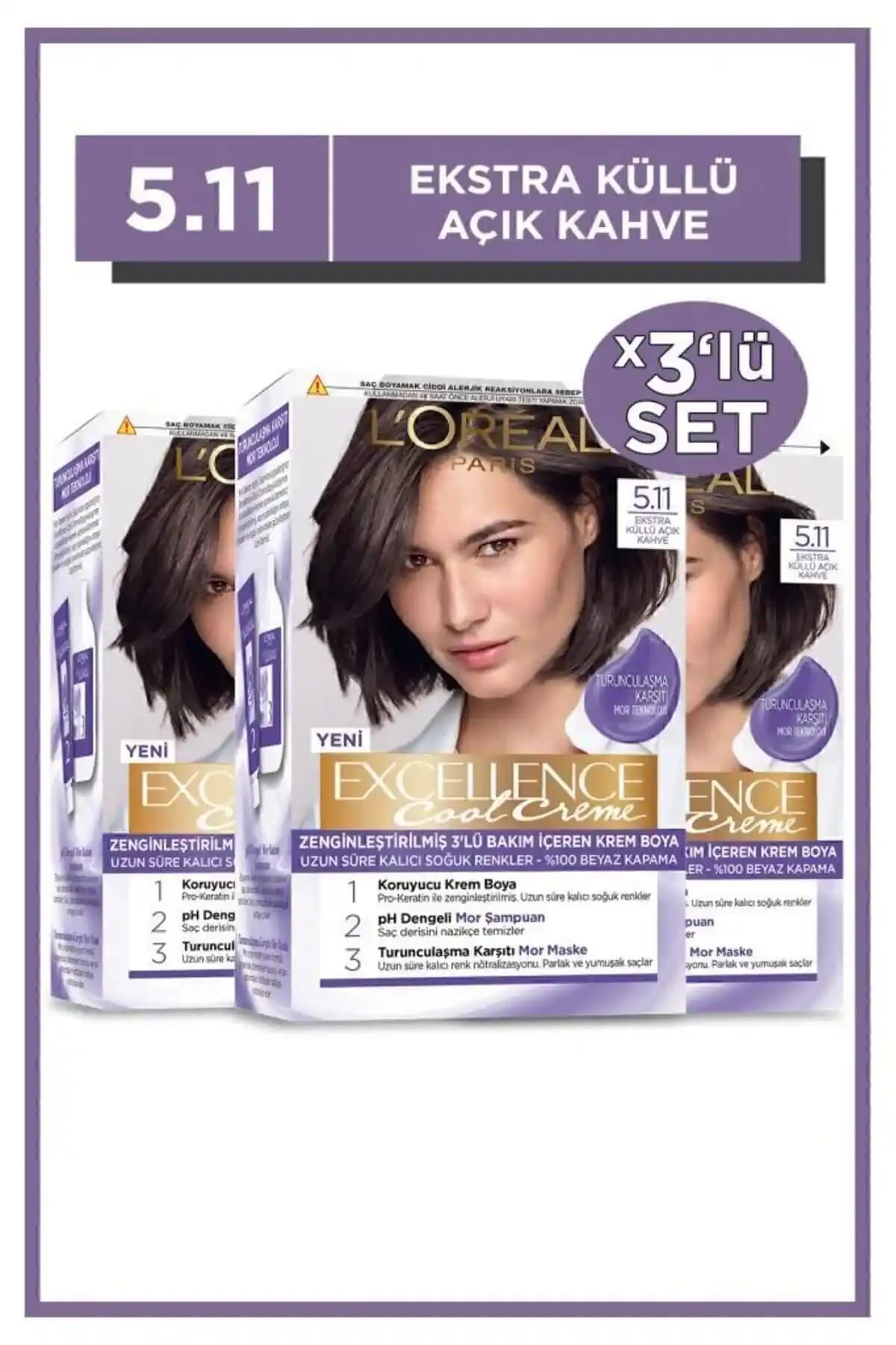 L'Oreal Paris Excellence Cool Creme Saç Boyası 5.11 Ekstra Küllü Açık Kahve Seti Hakkında