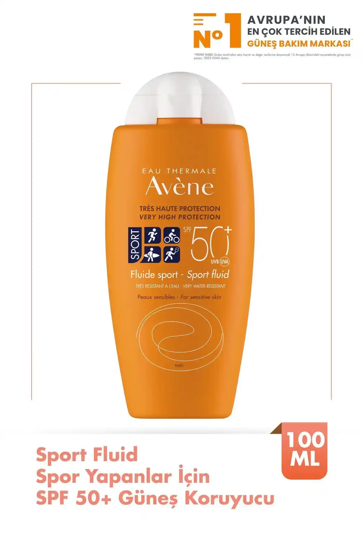 Avene Spor Sıvısı SPF 50+ Güneş Koruyucu: Suya ve Tere Dayanıklı, Hafif ve Yüksek Koruma Sağlayan Spor Güneş Kremi