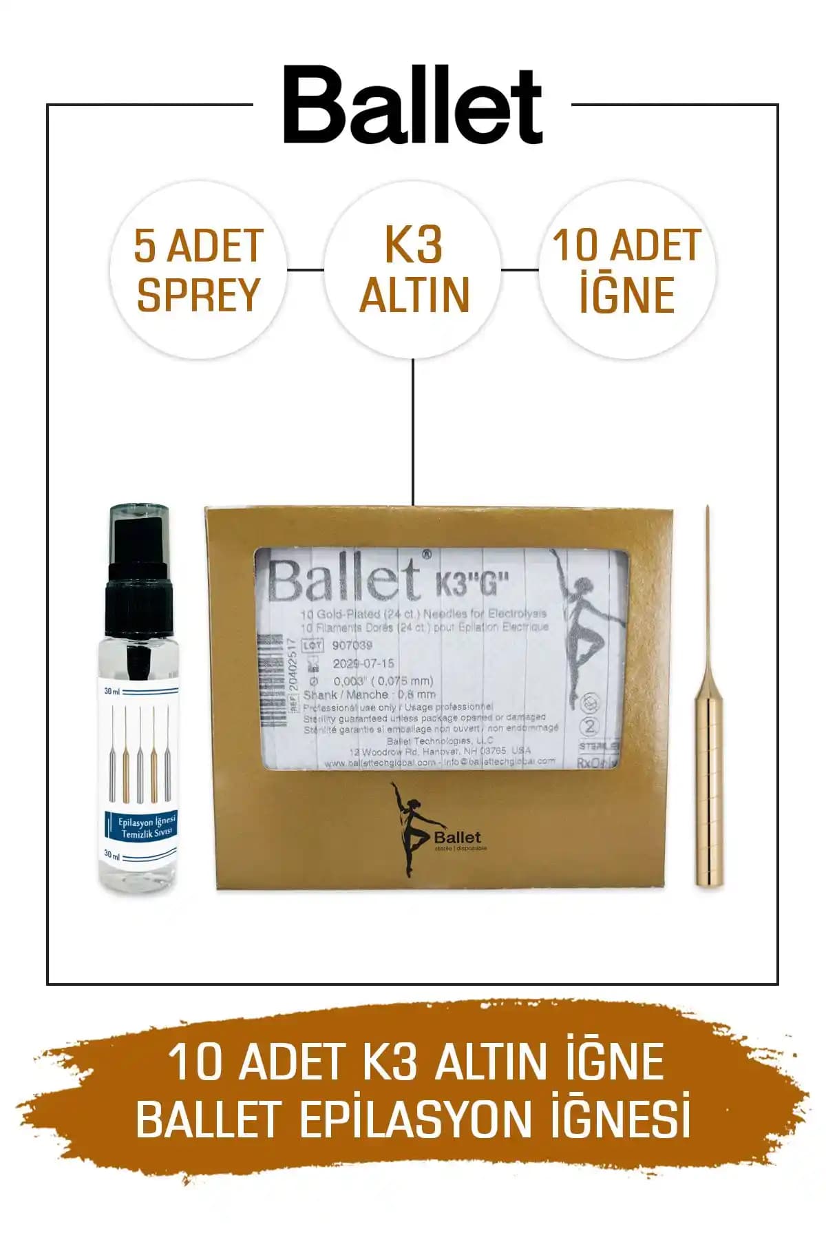 Ballet 10 Adet K3 Altın Epilasyon Iğnesi Güvenli ve Etkili Epilasyon Deneyimi İçin