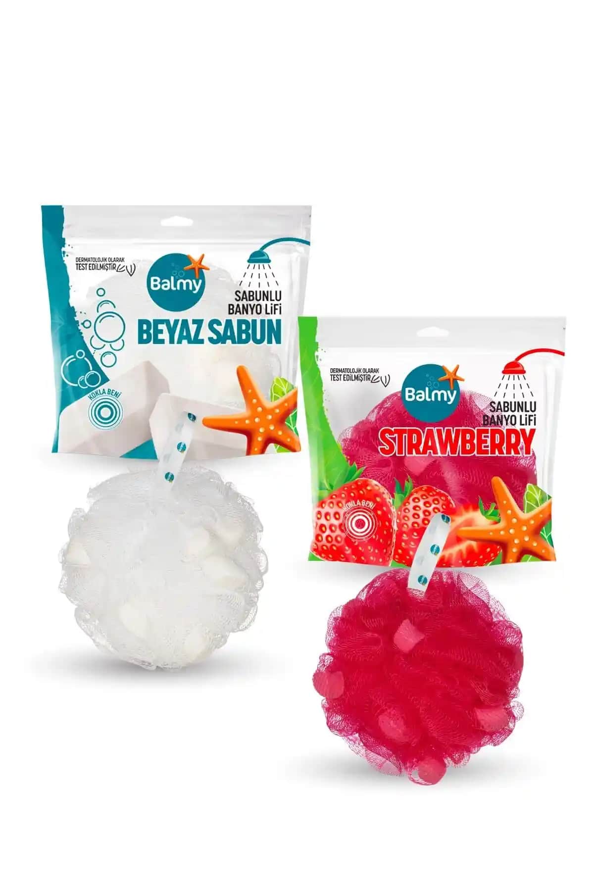 Balmy Beyaz ve Çilek Sabunlu Lif Seti: Temizlik ve Ferahlık Sunan Benzersiz Deneyim
