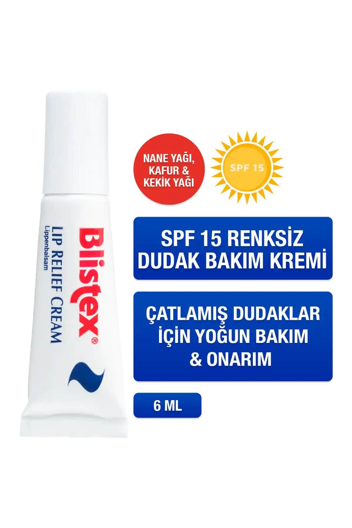 Blistex Lip Relief SPF15 Dudak Bakım Kremi 6ml Çatlamış ve Kuru Dudaklar İçin Güvenilir Çözüm