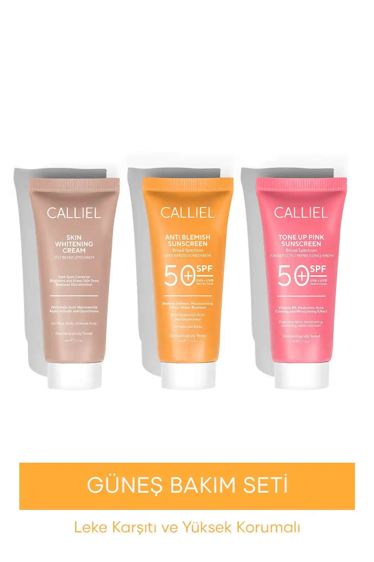 Calliel Yüksek Koruma Güneş Bakım Seti Leke Karşıtı ve Ton Eşitleyici Özelliklerle