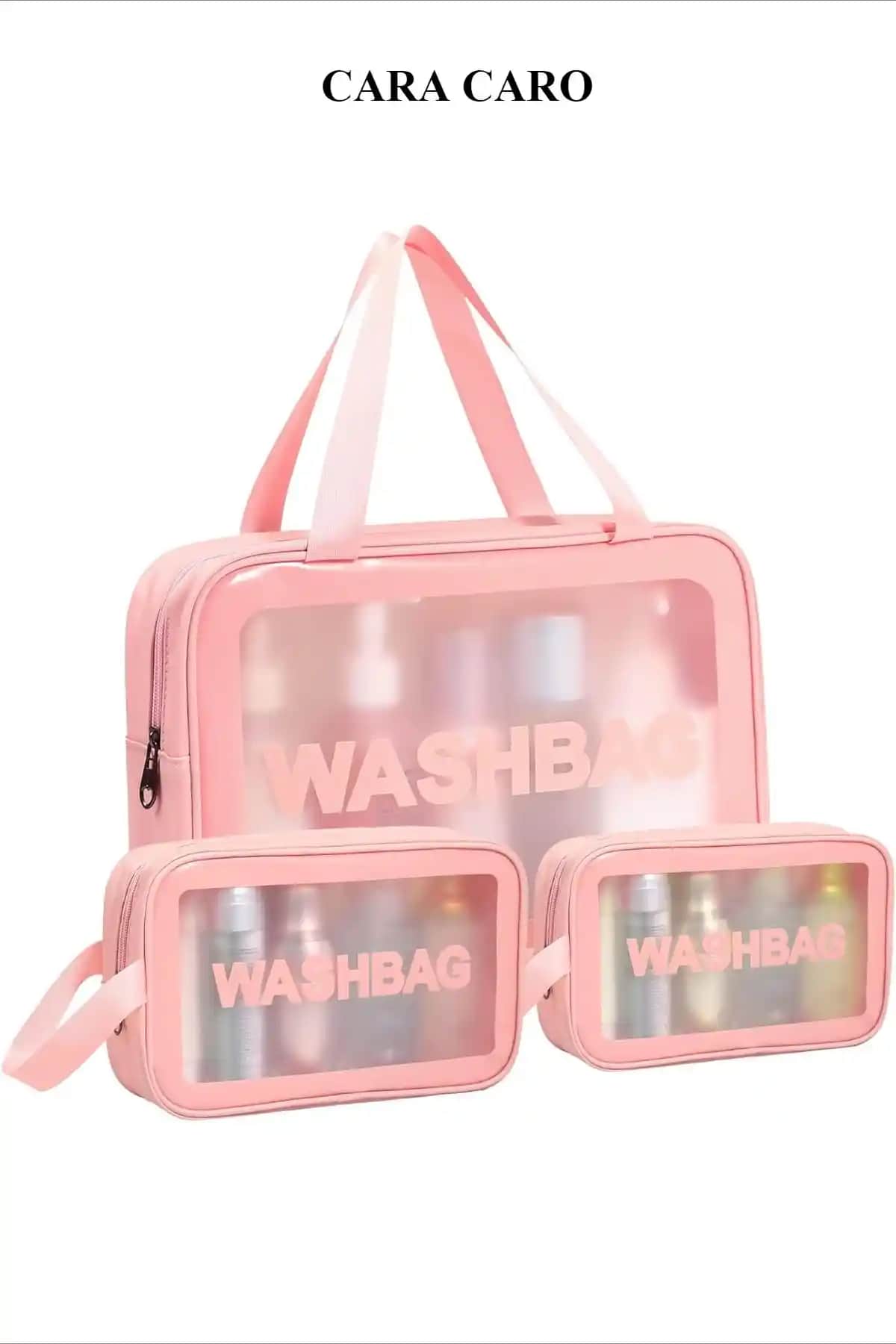 CARA CARO Taşınabilir Su Geçirmez PVC Seyahat Makyaj Çantası Seti Türkiye Üretimi