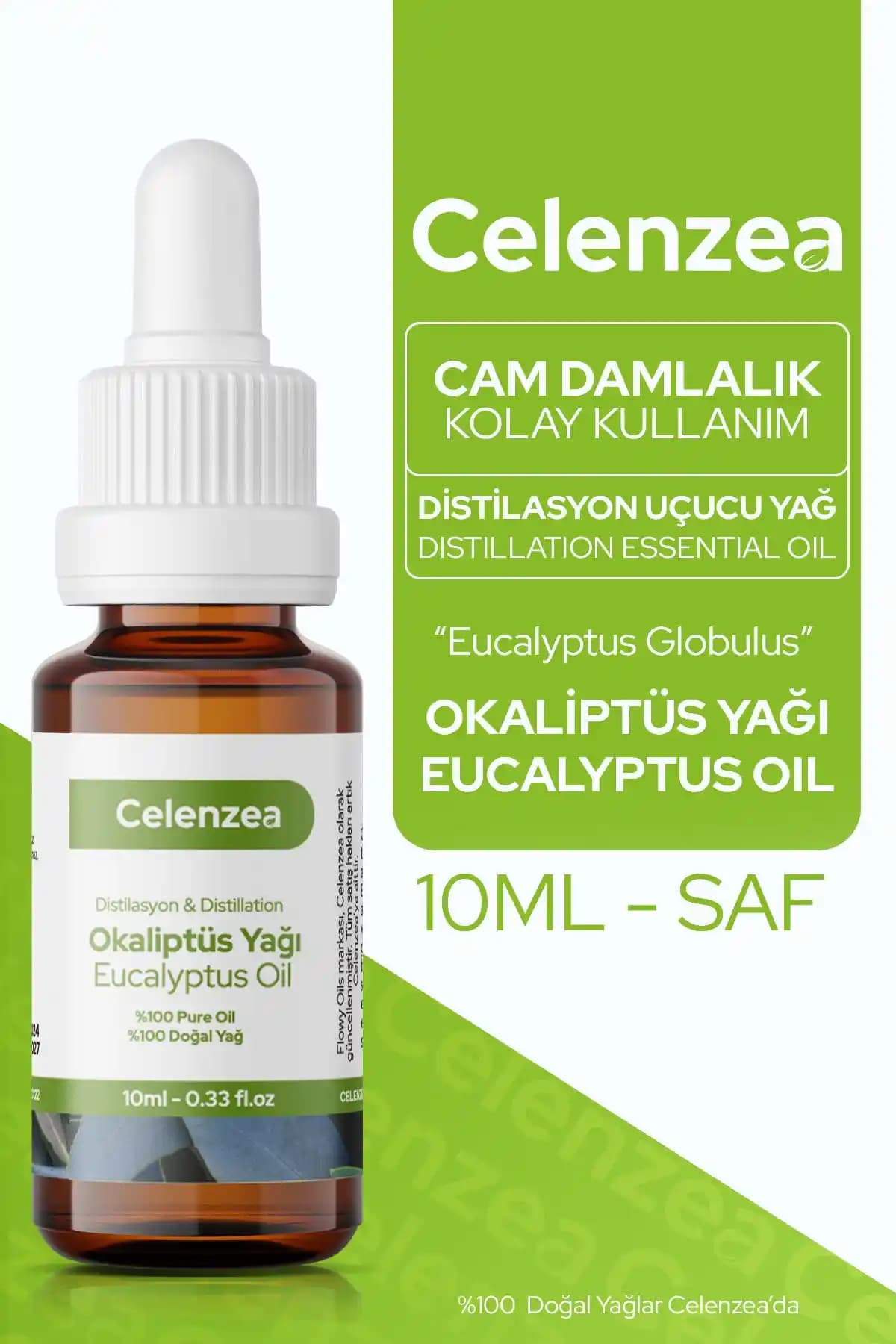 Celenzea Okaliptüs Yağı 10 ml doğal ve saf uçucu yağ, nefes açıcı ve cilt bakımına uygun