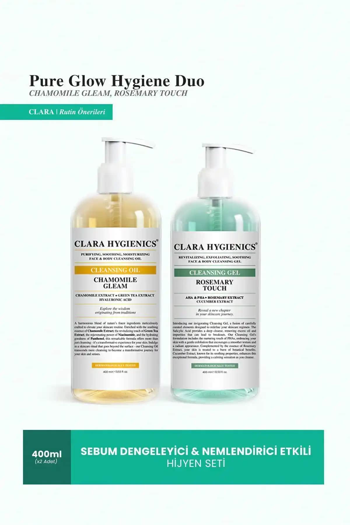 Clara Hygienics Çift Aşamalı Temizleyici ve Sebum Dengeleyici Vegan Yüz ve Vücut Seti