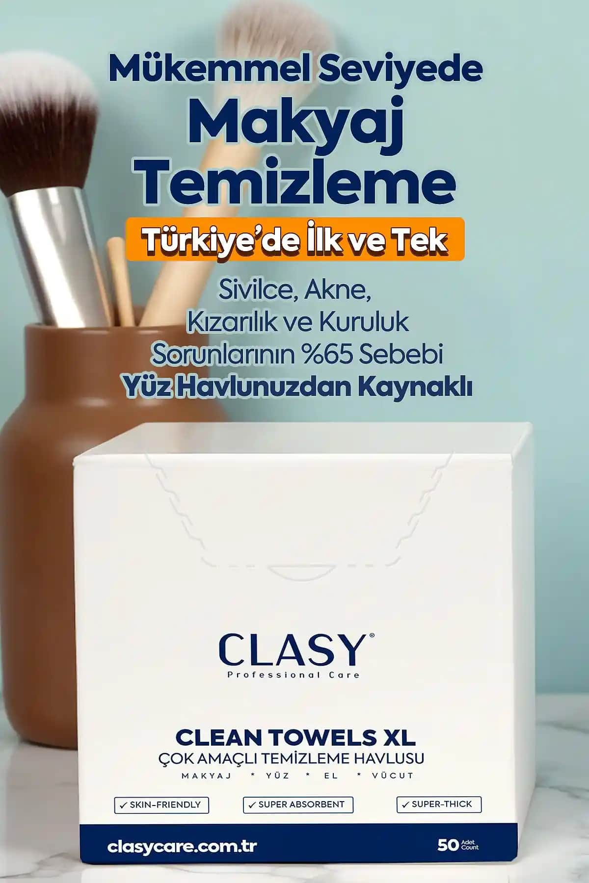 Clasy Clean Towels XL: Pratik ve Hijyenik Yüz ve Makyaj Temizleme Havluları
