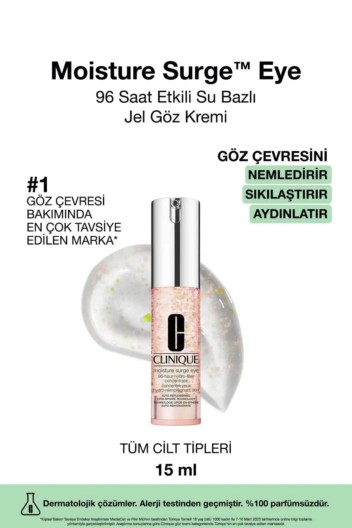 Clinique Moisture Surge Eye Göz Çevresi Nemlendirici Krem 96 Saat Yoğun Nem Sağlar
