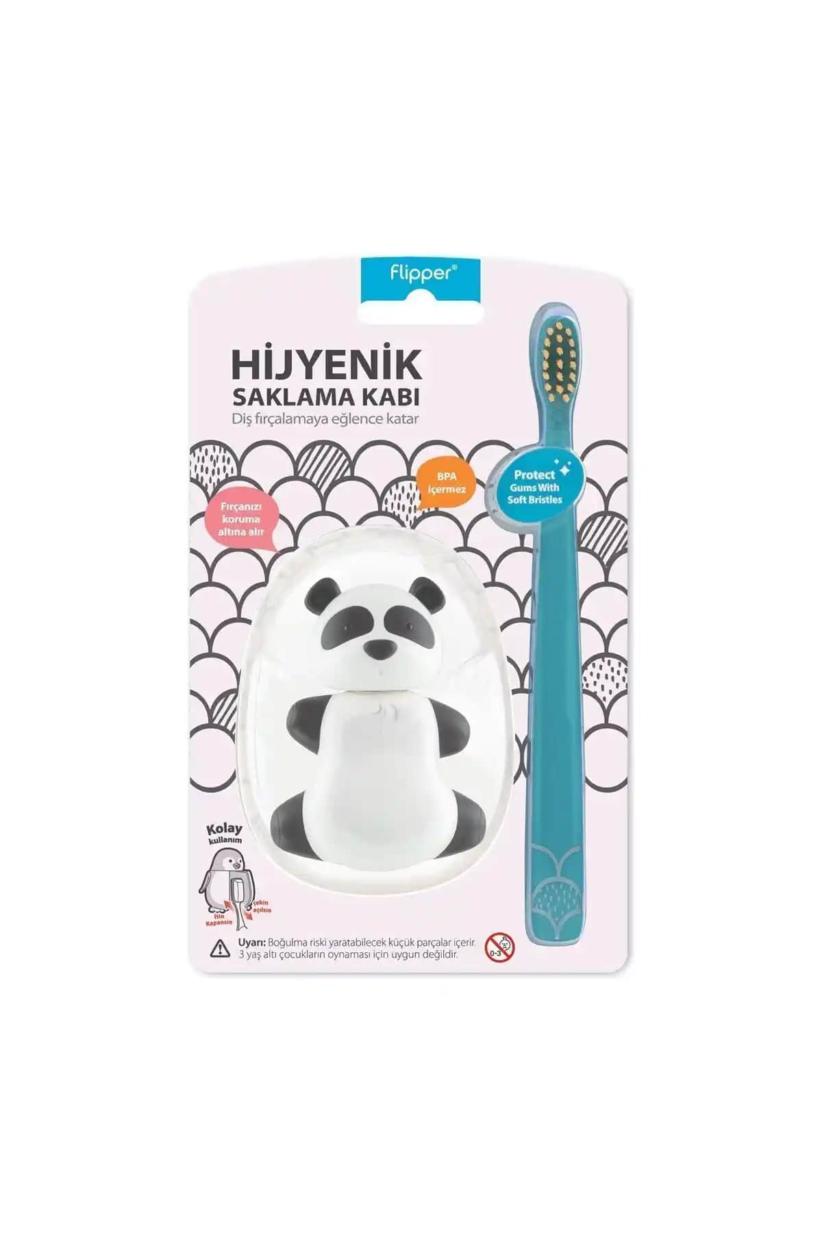 Çocuklar İçin Sevimli Panda Tasarımlı Hijyenik Diş Fırçası Saklama Kabı ve Seti