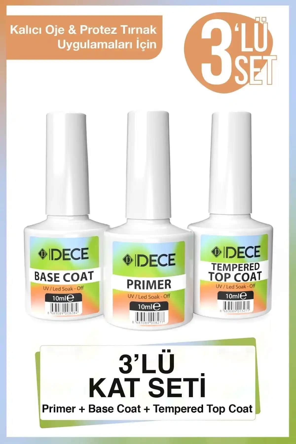 D Dece 10ml 3'lü Set Primer Base Coat ve Top Coat ile Profesyonel Tırnak Bakımı