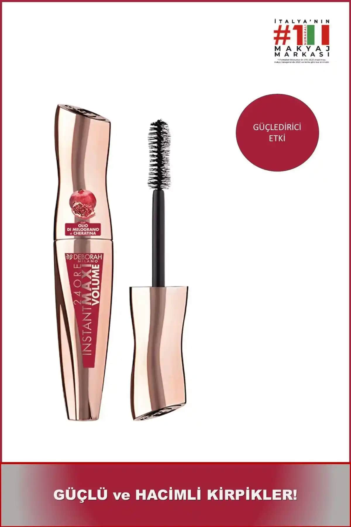 Deborah 24ore Instant Maskara Maxi Volume Pomegranate: Yüksek Performanslı Kalıcı Maskara