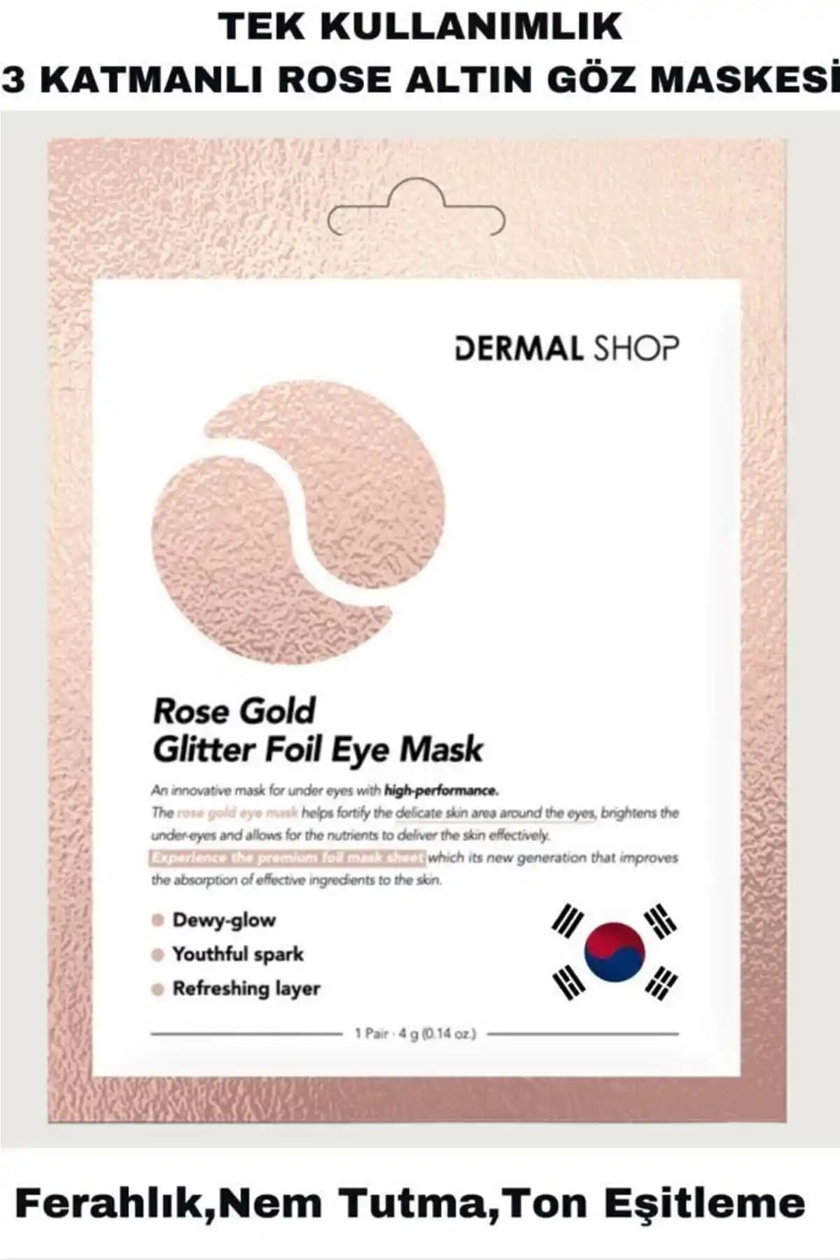 Dermal Rose Gold Glitter Foil Tek Kullanımlık Göz Maskesi Parlaklık ve Canlılık Sağlar