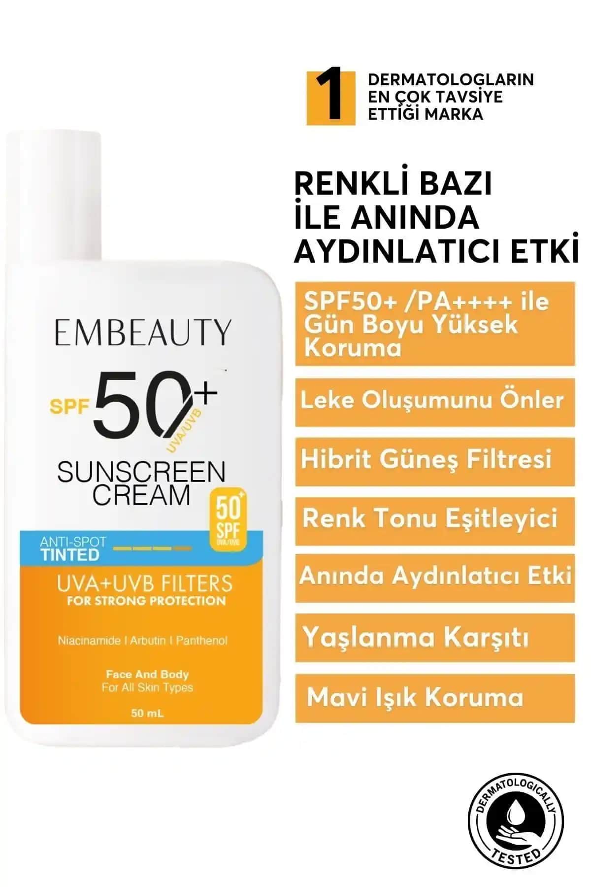 Embeauty SPF 50 Pembe Güneş Kremi Cilt Tonunu Eşitleyen ve Leke Önleyici Özelliklerle