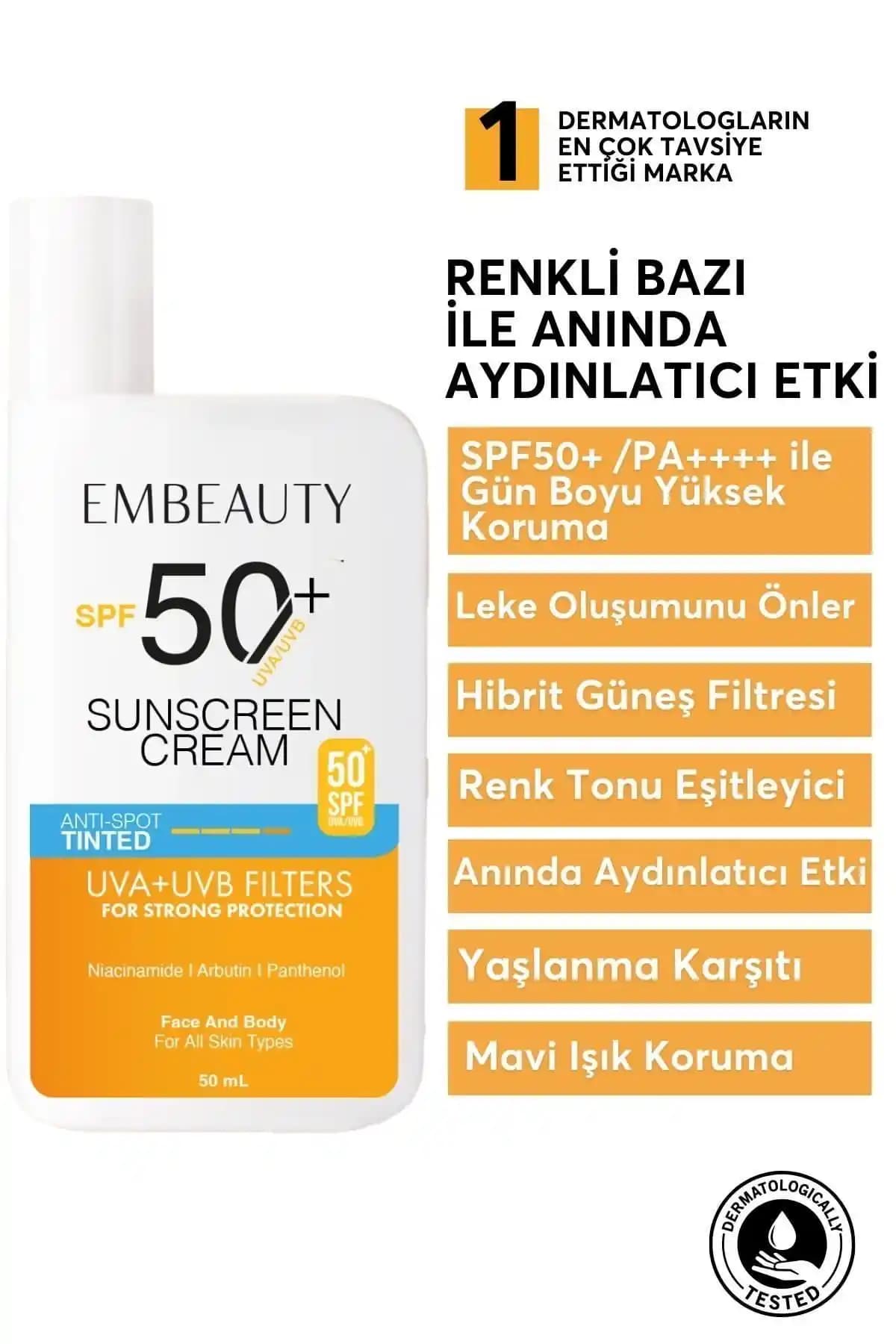 Embeauty SPF 50 Pembe Güneş Kremi Cilt Tonunu Eşitleyen ve Leke Önleyici Özelliklerle