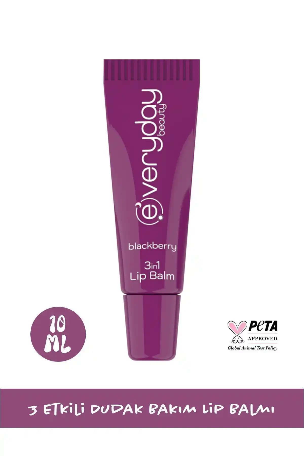 Everyday Beauty Böğürtlen 3'ü Bir Arada Dudak Bakım Balmı, Nemlendirici ve Parlaklık Sağlayan Doğal Formül