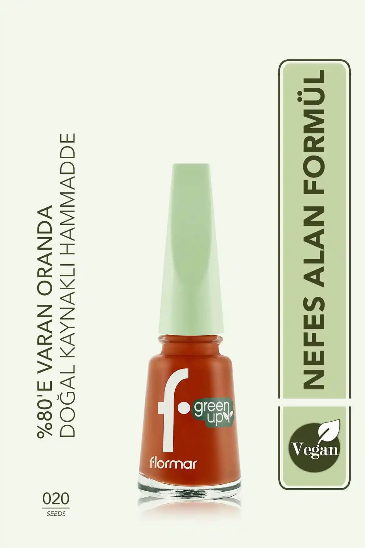 Flormar Green Up Vegan Oje: Yüksek Pigmentli ve Parlak Bitişli Doğal Renkli Oje