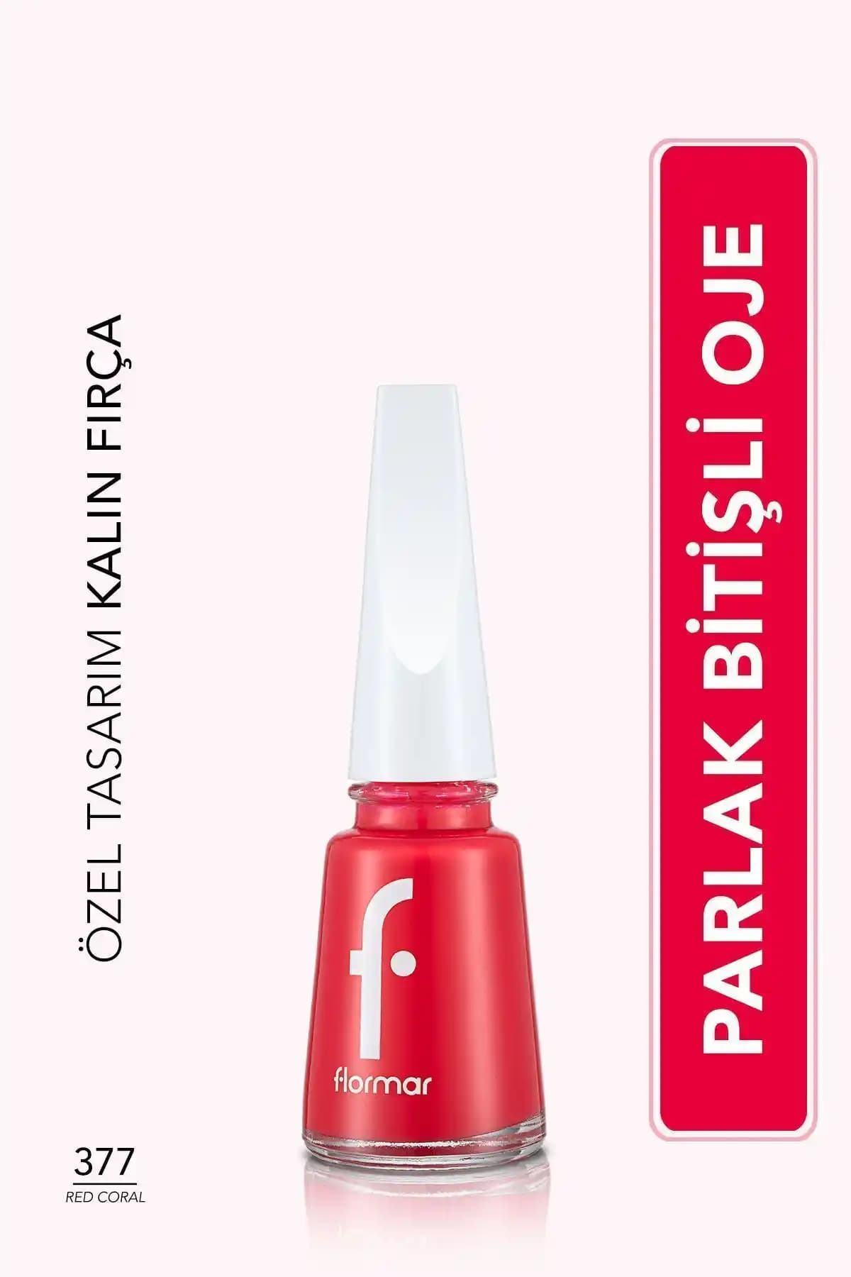 Flormar Nail Enamel Fne-377 Red Coral yüksek pigmentasyon ve parlaklık sağlayan dayanıklı oje