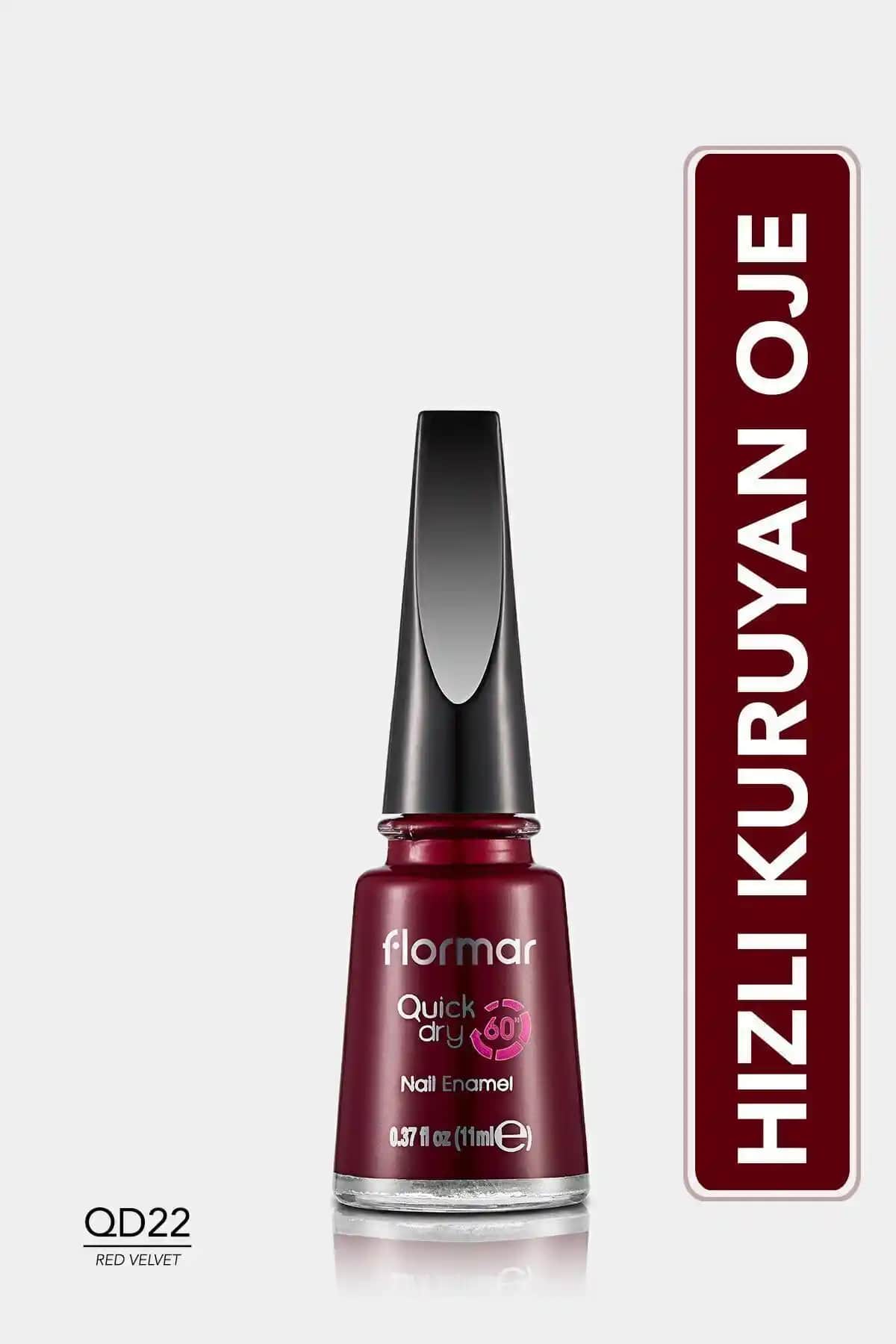 Flormar QD22 Red Velvet Hızlı Kuruyan Parlak Kırmızı Oje 75-90 Karakter