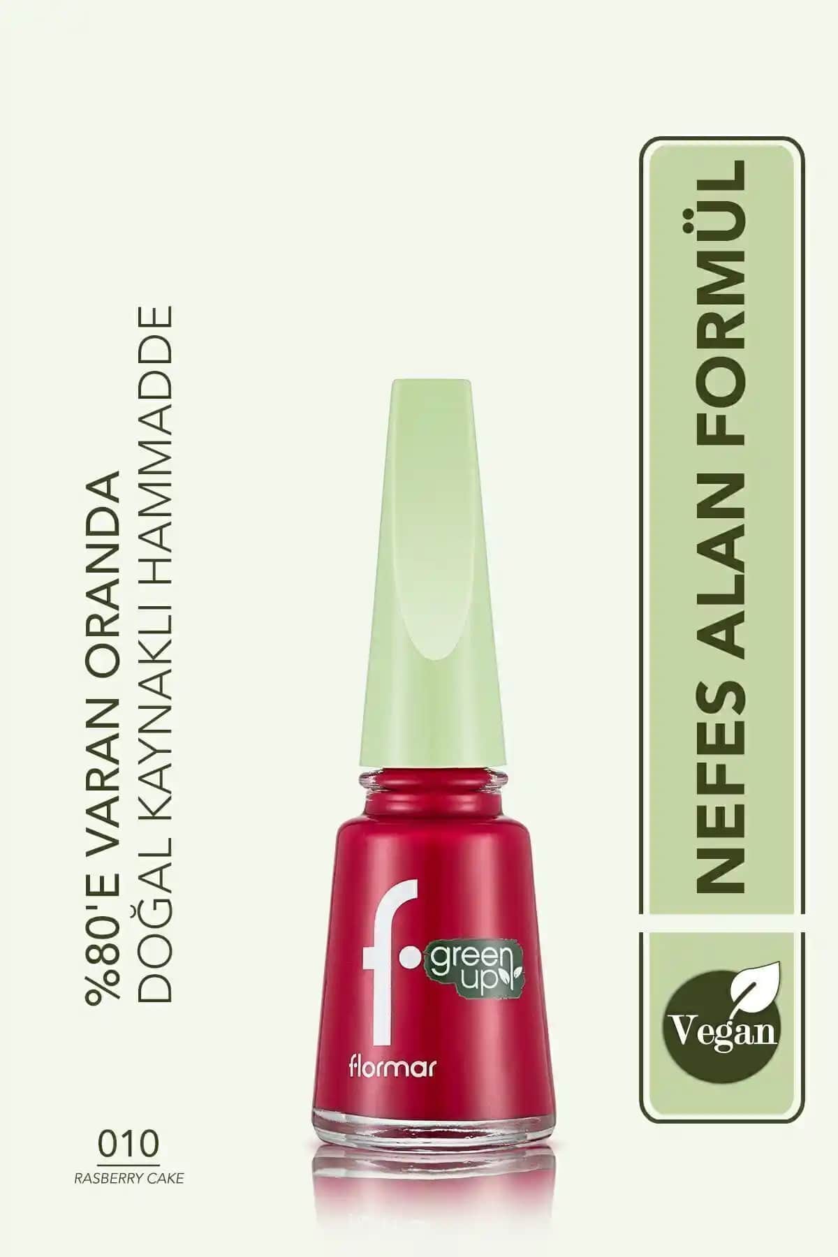 Flormar Vegan Oje Green Up Nail Enamel 010 Rasberry Cake Parlak ve Doğal Görünüm