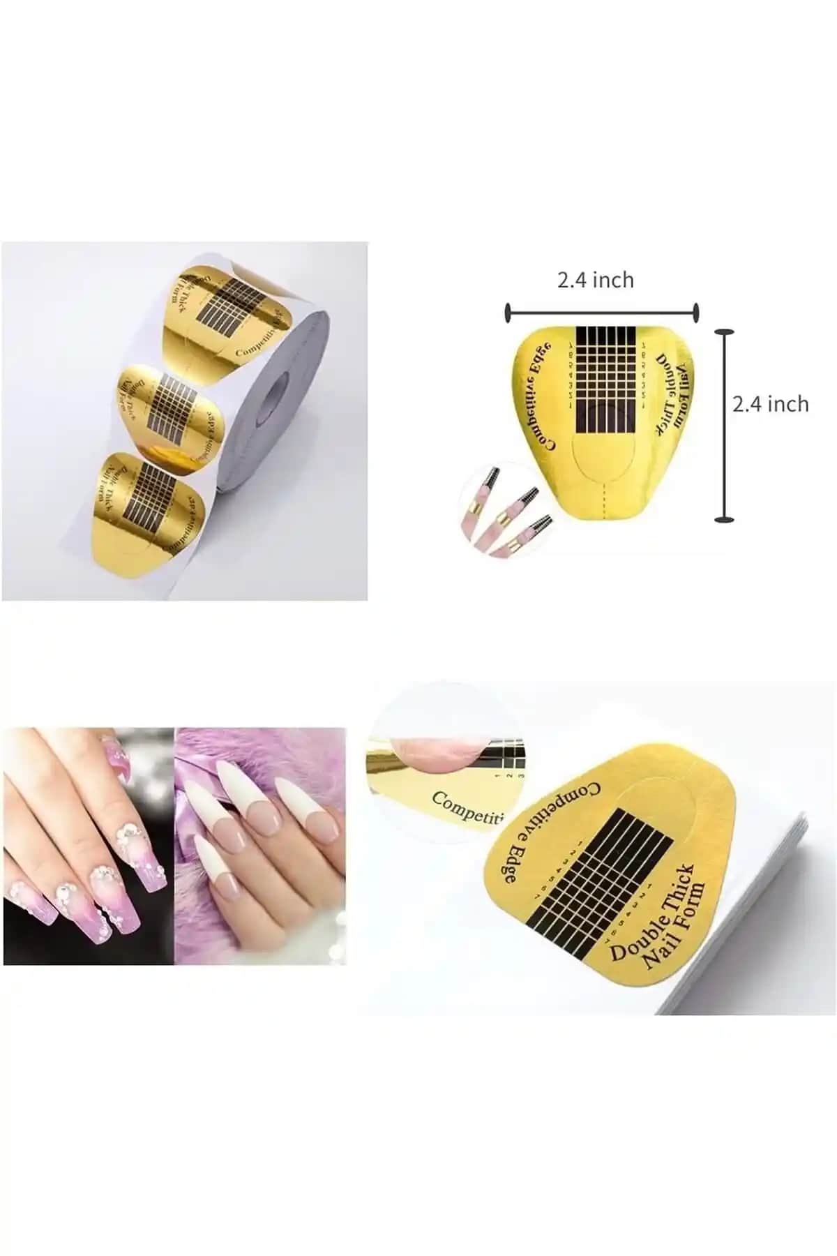 Francheska 100 Parça Jel Tırnak Uzatma Şablon Gold Profesyonel ve Ev Kullanımı İçin